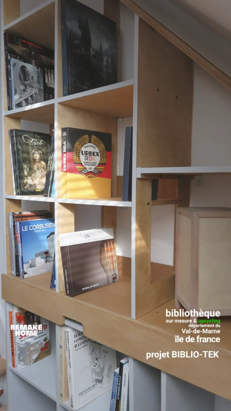 bibliothèque sur mesure - mobilier sur mesure - Val de Marne - projet BIBLIO-TEK 4 bibliothèque sur mesure upcycling designer mobilier