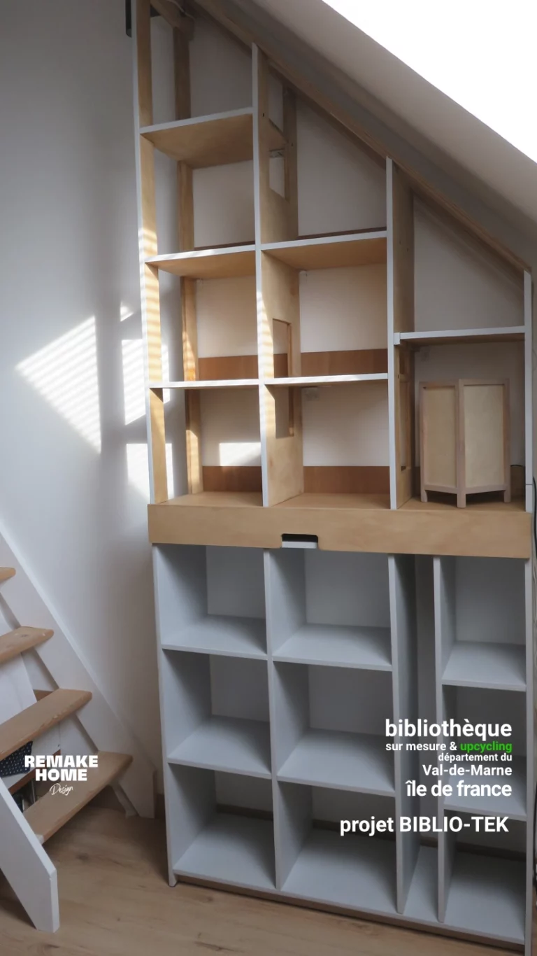 bibliothèque sur mesure - mobilier sur mesure - Val de Marne - projet BIBLIO-TEK 2 bibliothèque sur mesure upcycling