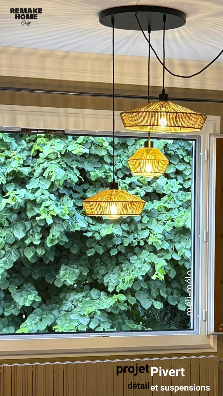 portfolio architecte d'intérieur Val de Marne en 10 images et plus - Paris - Île de France 9 vue sur le salon moderne éclairé par une nouvelle suspension lumineuse